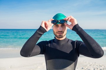 Swimmer getting ready at the beach