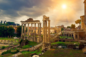 Panele Szklane Podświetlane  Świątynia Saturna i Forum Romanum w Rzymie, Włochy