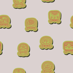 Seamless background with Maya calendar named months and associated glyphs
