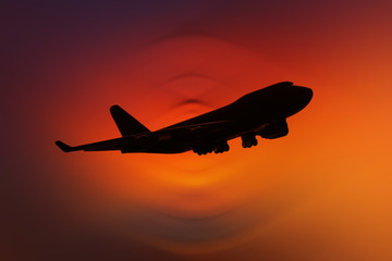 passenger plane on sky at sunset time very beautiful , use for air transport ,journey and travel industry business