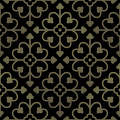 Golden gothic seamless pattern. Geometrical royal elements in a medieval style. Ornament for a tiles and mosaics. Vector illustration