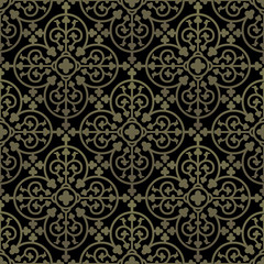 Golden gothic seamless pattern. Geometrical royal elements in a medieval style. Ornament for a tiles and mosaics. Vector illustration