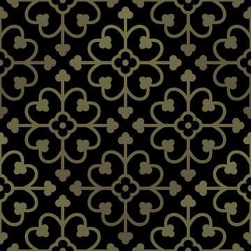 Golden gothic seamless pattern. Geometrical royal elements in a medieval style. Ornament for a tiles and mosaics. Vector illustration