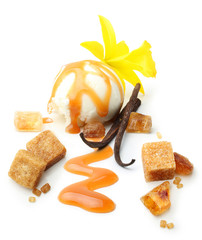 Vanilla pods, flower and ice cream