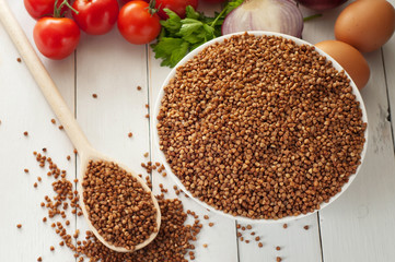 Buckwheat on the wooden table