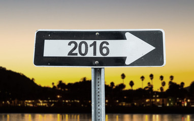 2016 direction sign with sunset background