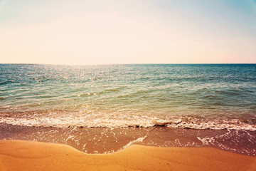 Fototapeta na wymiar Retro Filter Of Sea And Tropical Beach In Summer Landscape