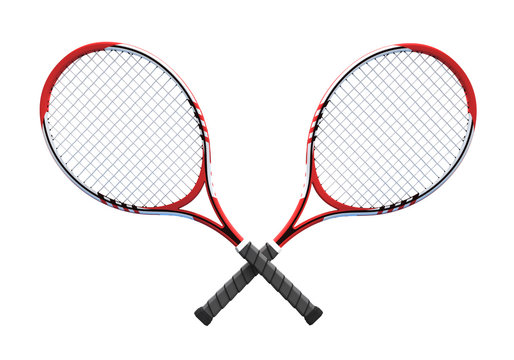 two red crossover tennis rackets