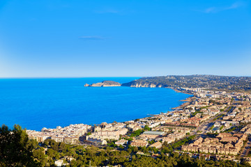 Fototapeta na wymiar Javea Xabia aerial skyline with port in Alicante
