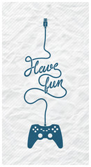 Gamepad with Cable in the Shape of a Text Message on Textured Paper Background