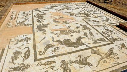 Casa de Neptuno, mosaicos romanos de la ciudad de Itálica, Santiponce, Sevilla, España