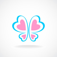 Butterfly logo template. Soft colors. Heart-shaped wings.