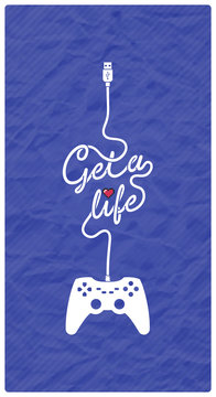 Gamepad with Cable in the Shape of a Text Message on Textured Paper Background