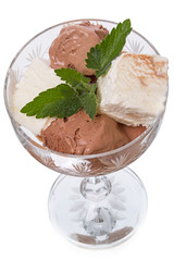 Creamy and chocolate ice cream in bowl