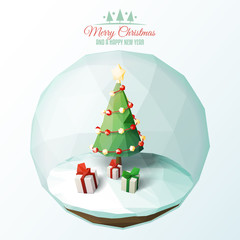 Low poly Christmas scene inside a glass ornament