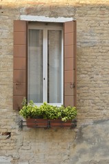 Fototapeta na wymiar Window with pots in Venice, Italy
