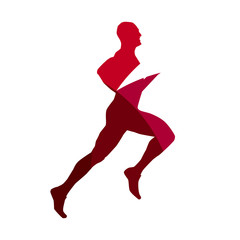 Fototapeta na wymiar Abstract red male runner geometric silhouette