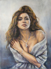 oil painting on canvas of a young woman - 85188059