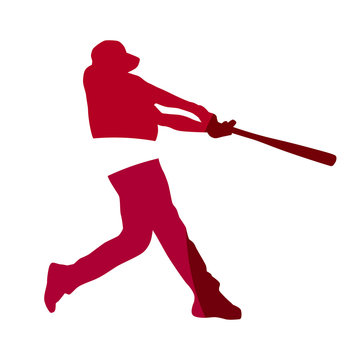 Abstract red baseball player geometric silhouette