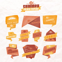 Set of origami styled summer related labels