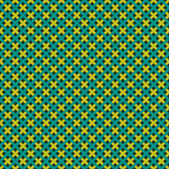 Weave seamless pattern. Green and yellow flat colors diagonal sq