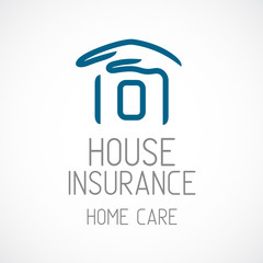 Insurance logo template. Human hand covering house silhouette.