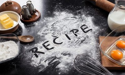 background with the ingredients for a cake