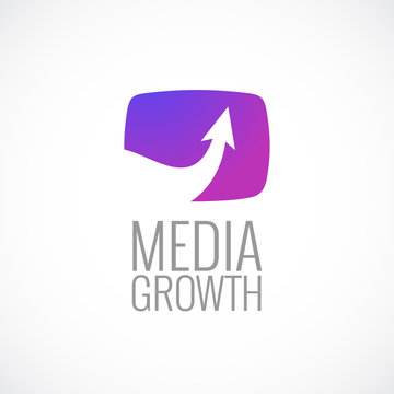 TV screen with arrow media logo template. Growth sign.