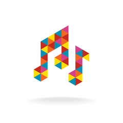 Music notes logo template. Colorful triangles sign concept.