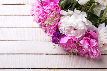 Background with fresh peonies  pink and white flowers