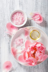 pink flower salt peony essential oil for spa and aromatherapy