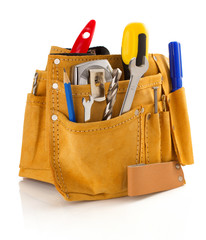 tools and instruments in belt isolated on white