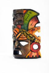 Indian Mayan Aztec wooden mask with anaconda and jaguar isolated on white background (upper angle take)