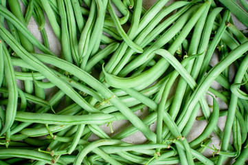 Carpet of raw green french beans