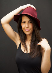 Naklejka premium Beautiful Woman With Red Hat