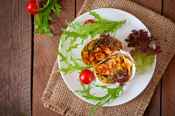 Burritos wraps with minced beef and vegetables 