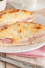 Croque Monsieur a French cheese and ham toasted sandwich