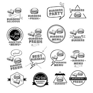 Burgers set of icons menu, vector illustration.