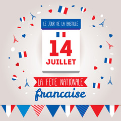 Greeting card design for The Bastille Day 14 july
