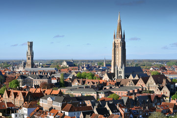 Panorama of aerial view of Bruges (Brugge), Belgium