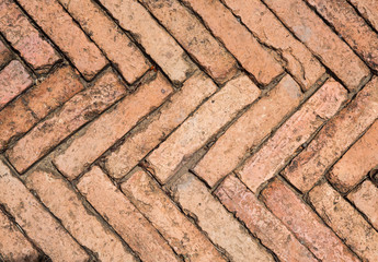 Brown color of bricks walkway in garden.Abstract old texture and background.