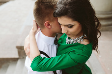 European beautiful couple posing on the street