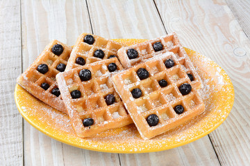 Plate of Waffles and Blueberries
