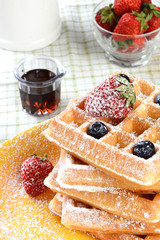 Waffles With Strawberries and Blueberries