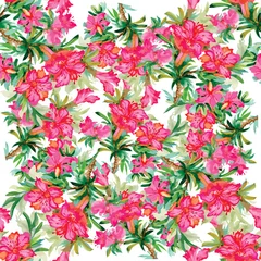Tuinposter Seamless floral pattern with watercolor flowers and butterflies © kostanproff