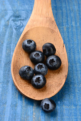 Blueberries on Wooden Spoon