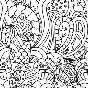 Seamless black and white pattern in a zentangle style, handmade