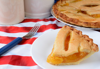 Slice of fruit Pie on Flag Table Cloth