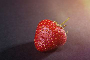 single strawberry with black background
