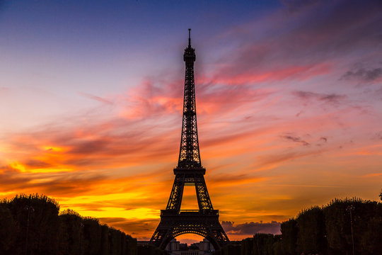 Eiffel Tower at sunset in Paris